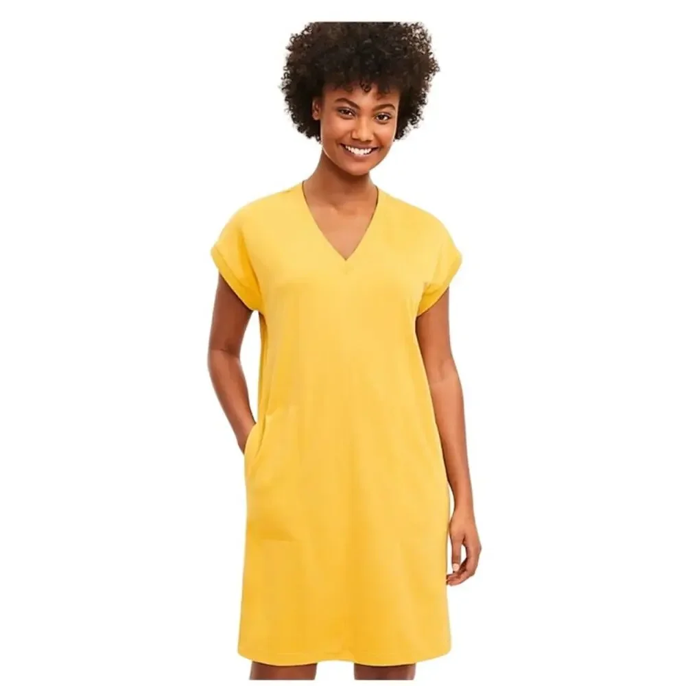 Lou & Grey Women's V-Neck Pocket Dress Sunflower Yellow Summer - Picture 1 of 13